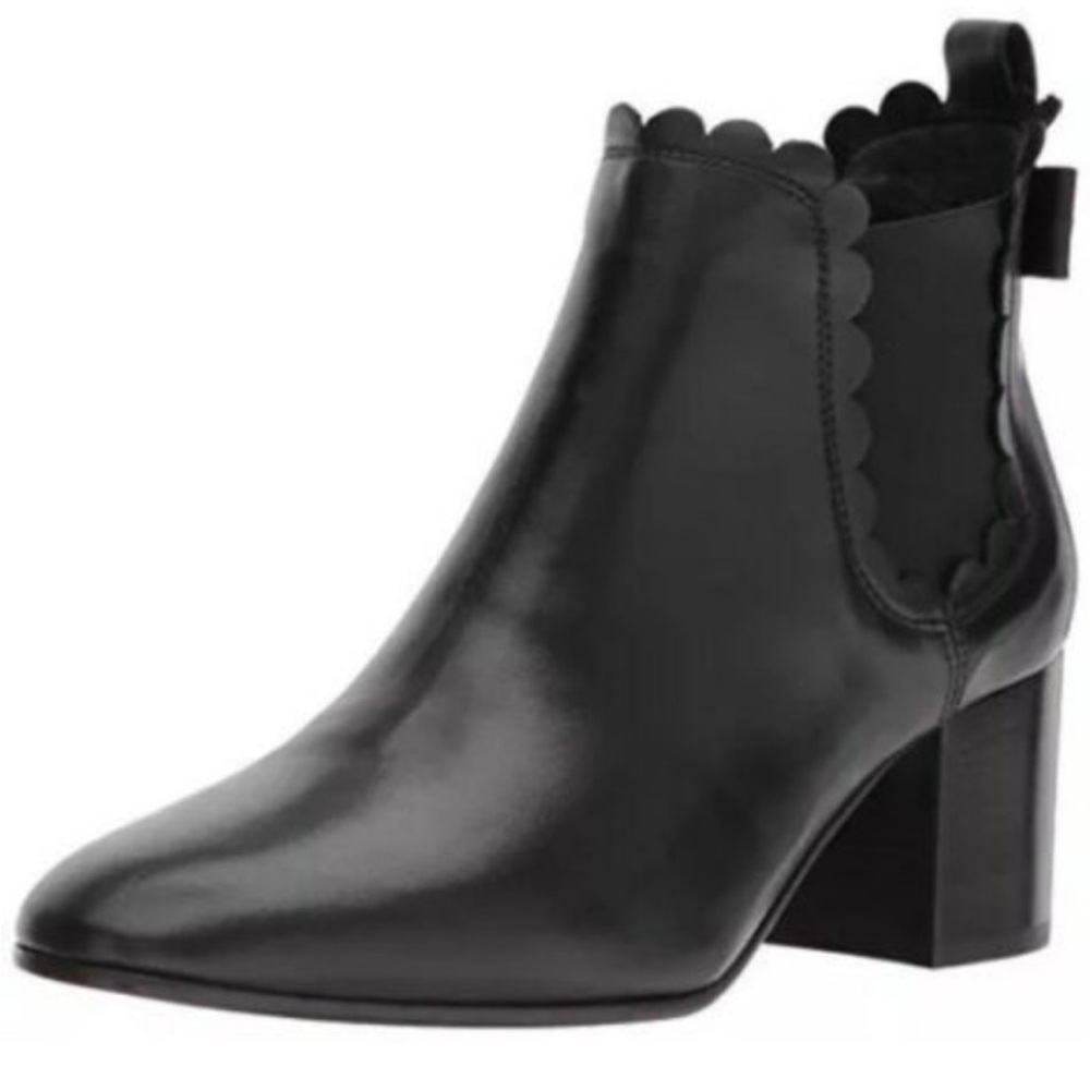 Kate Spade Garden Black Leather Boots Scalloped Size 10